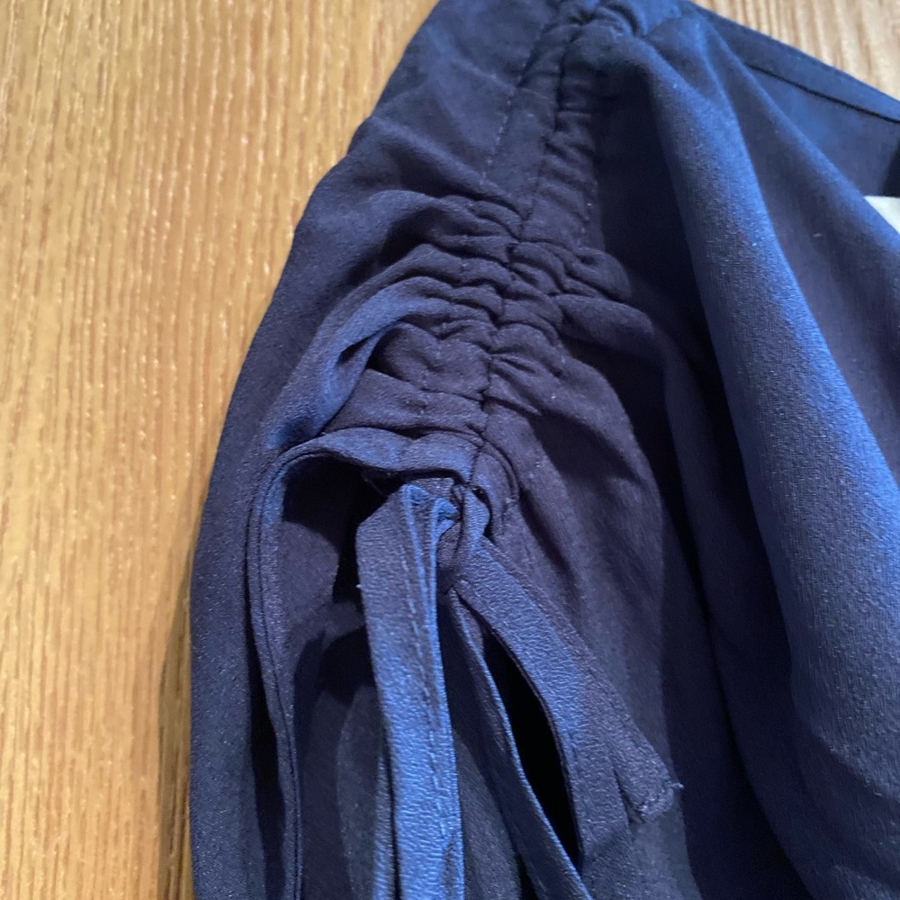 Navy Faux wrap sleeveless blouse  with ties at shoulder